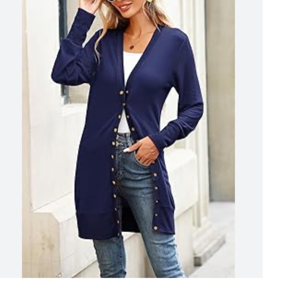 HALIFE Women's Navy Blue Long Sleeve Snap Button Front Cardigan Sweater XL